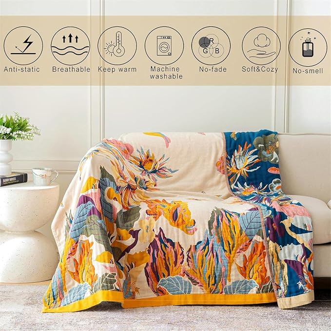 MSGKV Boho Throw Blanket King Size Warm Blanket for Couch and Sofa Blankets Cover for Living Room Blanket Throw Blanket Summer Cozy Bed Quilt(D-Flower and Butterfly, 108" x 90"(King))-Ruum Studio Home