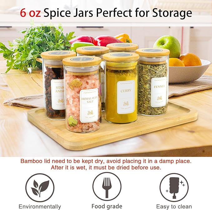 Spice Jars with Labels, 30Pcs 6oz Glass Spice Jars with Bamboo Lids, Minimalist Stackable Airtight Spice Containers with 426 labels for Kitchen Seasoning, Tea, Herbs, Coffee, Sugar,Shells-Ruum Studio Home