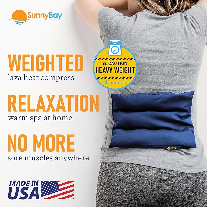 SunnyBay USA-Made 4-lbs Lava Sand Microwave Heating Pad with Organic Cotton Fabric for Cramps and Body Pain, Superior Heat Retention, Washable, Odorless, Weighted, 8x12 Inches-Ruum Studio Home
