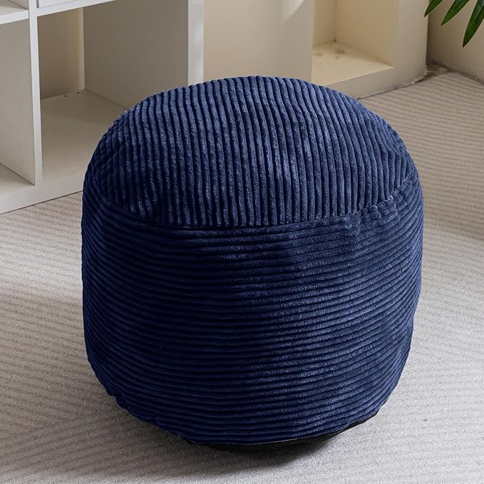 HIGOGOGO Round Stuffed Pouf Ottoman, Corduroy Poufs with Foam Chunk Filling, Furry and Fluffy Pouf Foot Stool Storage Ottoman, 20 X 15 Floor Poufs Foot Rest for Living Room, Navy-Ruum Studio Home