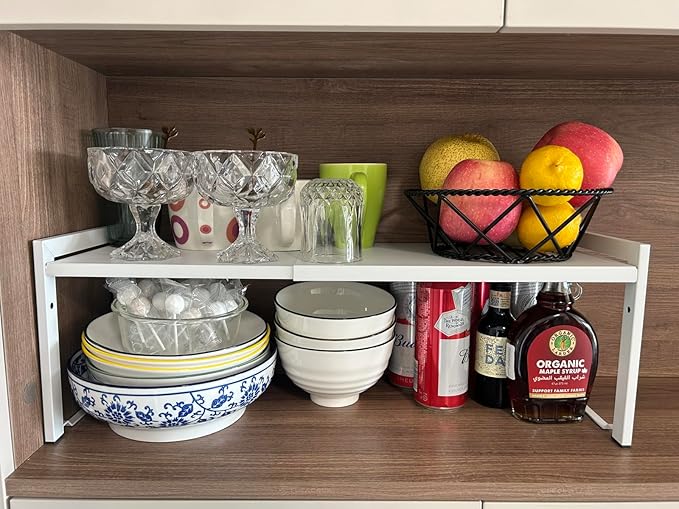 Expandable Cabinet Shelf Organizer 16-26" L Stackable Kitchen Counter Shelf Rack Stand Sink Riser Countertop Storage White (Normal 7.9”D)-Ruum Studio Home