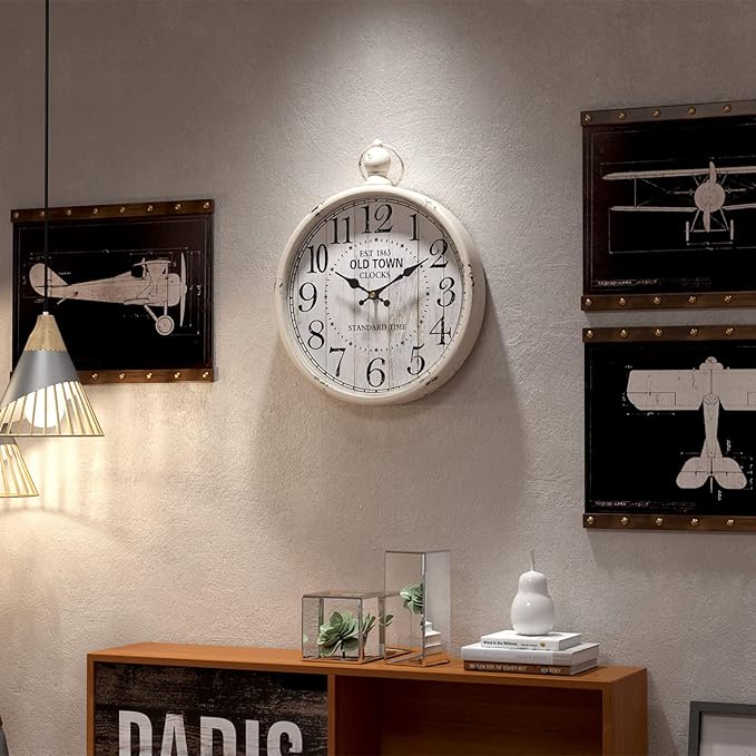 Menterry Retro Round Wall Clock. White Vintage Antique Style. Battery Operated Silent Wall Clocks for Farmhouse,Bathroom,Kitchen,Bedroom,Office, (11.8" H x 9.3" W)-Ruum Studio Home