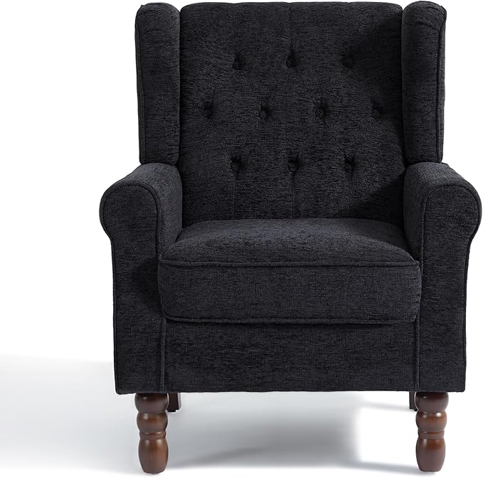 UIXE High Back Accent Chairs Set of 2, Upholstered Armchair in Fabric, Retro Wingback Arm Chair for Living Room, Comfy Single Sofa Bedroom Reading Seat with Solid Wood Legs - Black Blue-Ruum Studio Home