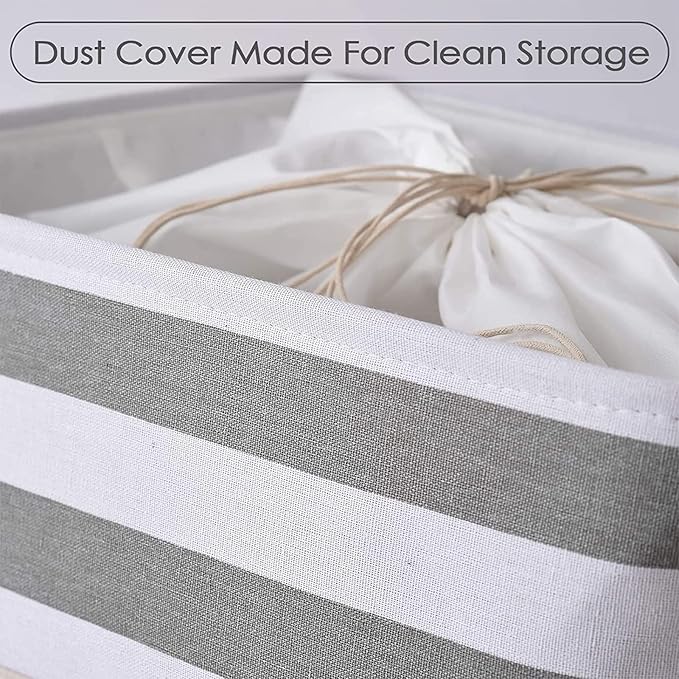 TheWarmHome Jumbo Storage Bins Baskets, Sturdy Fabric Organizing Basket W/Handles, Decorative Foldable Storage Baskets for Shelves Closet Nursery Toy (Grey&White Stripes 3 Pack, 20.5Lx15.7Wx13.8H in)-Ruum Studio Home