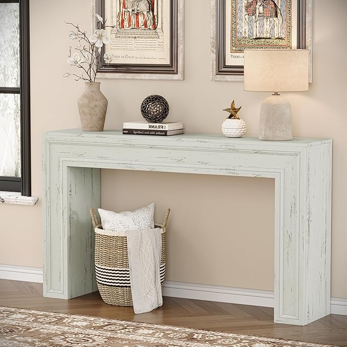 Rresyet 55 Inch Long Console Table, Sofa Table Behind Sofa, Wooden Entryway Table, Farmhouse Entryway Table for Entry, Hallway, Living Room (White)-Ruum Studio Home