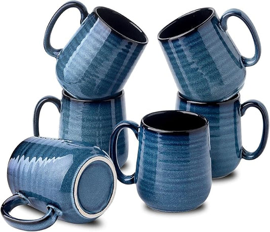 Hasense Coffee Mugs Set of 6, 12 Ounce Coffee Cups Set with Handle, Ceramic Tea Mugs for Kitchen, Blue Latte Mugs for Coffee,Cocoa, Tea, Stylish Mug Gift, Dishwasher and Microwave Safe-Ruum Studio Home