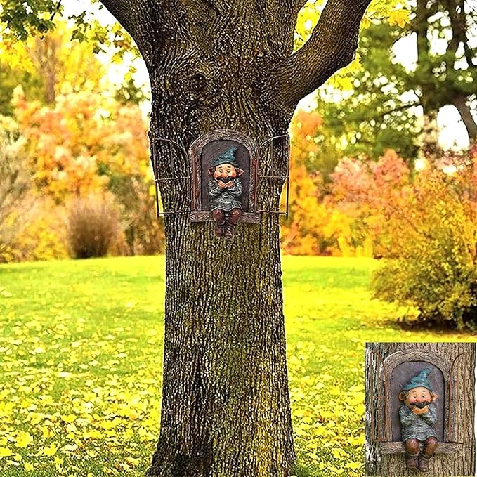 Whimsical Fairy Garden Gnome Statue, Tree Faces Decor Outdoor -5.9 Inch, Funny Garden Tree Decoration,Ideal Patio Yard Lawn Porch Decoration-Ruum Studio Home