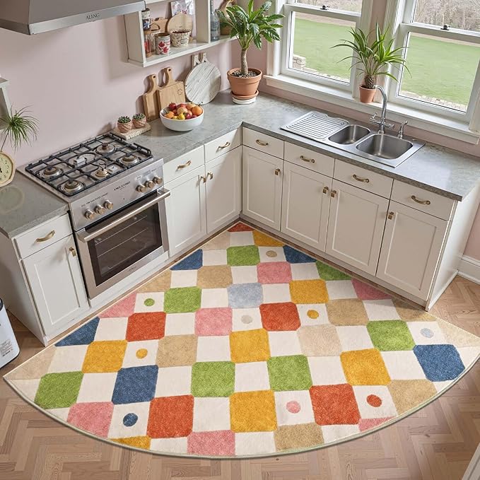 jinchan Kids Rug for Nursery 6ft Radius Corner Washable Area Rug Modern Colorful Quarter Circle Rug Soft Non-Slip Carpet for Bedroom Playroom Daycare Reading Nook Kitchen Classroom Circus on Cream-Ruum Studio Home