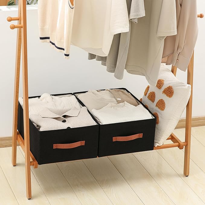 linen closet organizers and storage, 3 Pack Large Storage Baskets, Washable, Clothing Storage Bins with Handle, Closet Organizer for Storage Sweater,Sheets (Black, 18½"x13½"x8½")-Ruum Studio Home