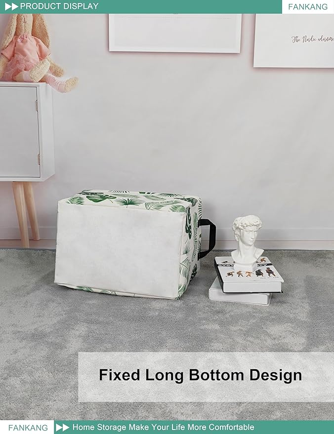 FANKANG Storage Bins, Nursery Hamper Canvas Laundry Basket Foldable with Waterproof PE Coating Large Storage Baskets for Kids Boys and Girls, Office, Bedroom, Clothes,Toys(Rec-Leaf ）-Ruum Studio Home