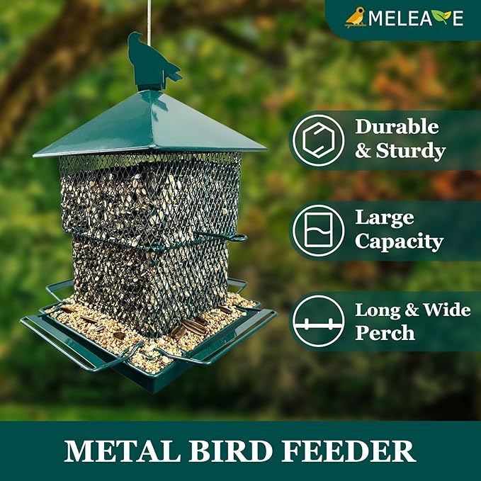 Bird Feeders for Outdoors, 6.5lb Large Capacity, Heavy Duty Metal Bird Feeder, Supports Cardinal, Finch, Blue Jay and Wild Birds(Green)-Ruum Studio Home