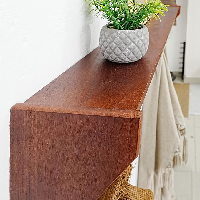 SKOLOO Wall Shelf with Hooks, 24-Inch Cherry Coat Rack Wall Mount with Shelf Organizer - Lightweight & Sturdy, 5 Tri Hooks - Perfect for Entryway, Hallway, Living Room, Bedroom, Mudroom-Ruum Studio Home