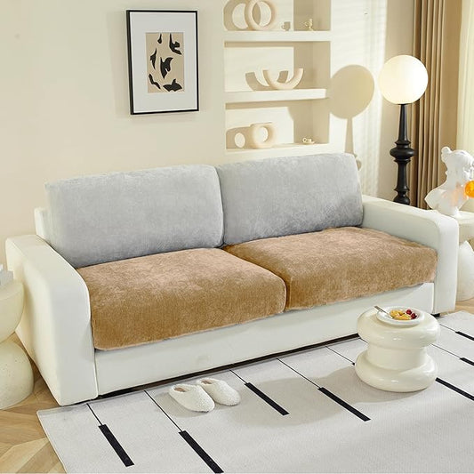 Couch Cushion Covers Individual Large Super Stretch Chenille (Softer Version) Sofa Cushion Covers, Couch Seat Covers Couch Slipcovers Furniture Protector (2PC, Khaki)-Ruum Studio Home