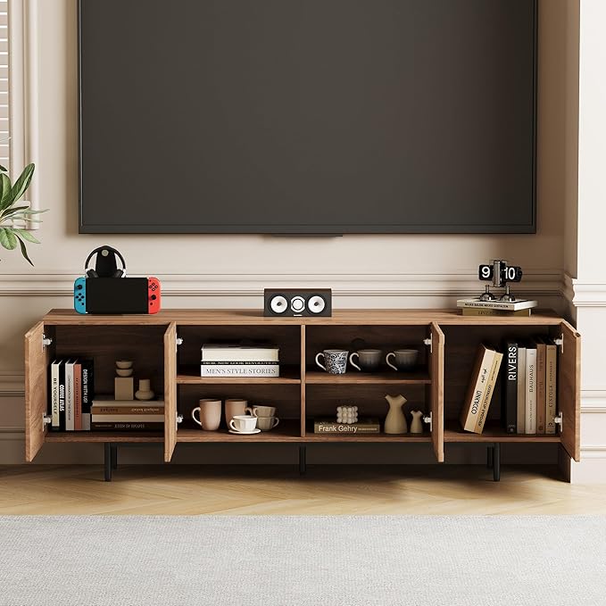 Mid Century Modern TV Stand for 70 Inch TVs, 70.87" Walnut Console with Ample Storage – Stylish Entertainment Center for Living Room or Bedroom-Ruum Studio Home