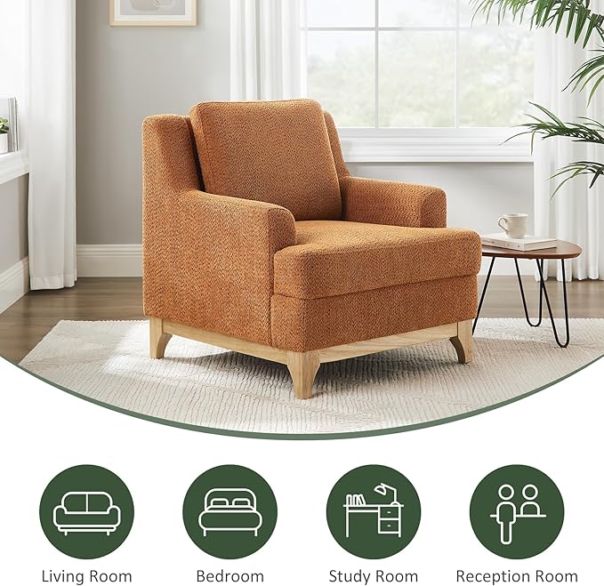 Oversized Accent Chair, Modern Boucle Armchair with Wood Legs, Modern Reading Chair with Thick Cushion, Comfy Chairs for Living Rooms, Bedrooms, Reading nooks and Apartments-Ruum Studio Home