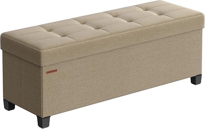 SONGMICS Storage Ottoman Bench, Foldable Foot Rest with Legs, 15 x 43 x 15.7 Inches, End of Bed Bench, Storage Chest, Load up to 660 lb, for Living Room, Bedroom, Entryway, Camel Brown ULSF018K01-Ruum Studio Home