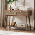 Narrow Sofa Table with Two Drawers and Shelf, Modern Style Wooden Console Table for Living Room, Entryway, Hallway, Rustic Oak-Ruum Studio Home