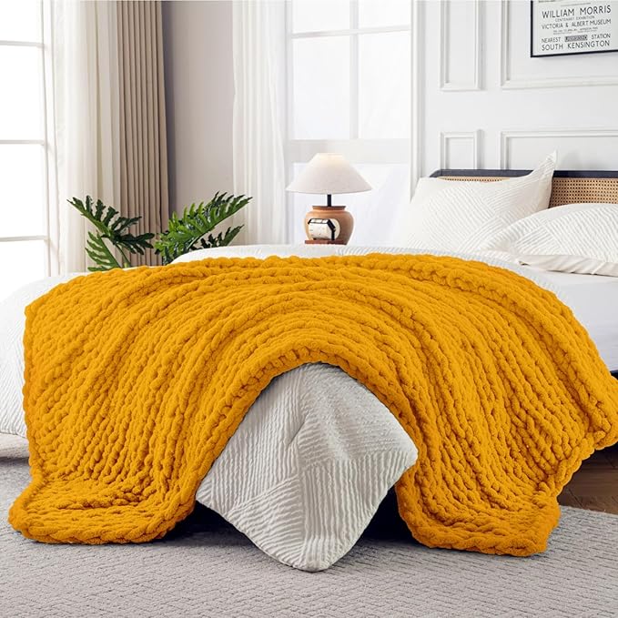 Ultra Soft Chunky Knit Blanket Throw -40x50 Hand Knitted Warm Chenille Throw Blanket, Home Decor Soft Thick Yarn Cable Knit Blanket Breathable Fleece Banket Christmas for Couch Bed Sofa Best GIF-Ruum Studio Home