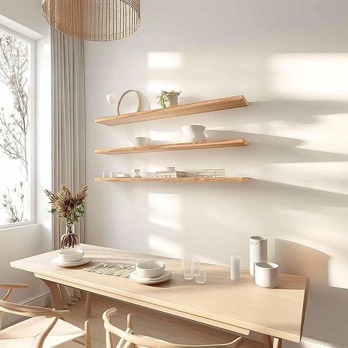 48 Inch Floating Shelves for Wall Rustic Light Wood Wall Shelves for Bedroom Set of 4-Ruum Studio Home