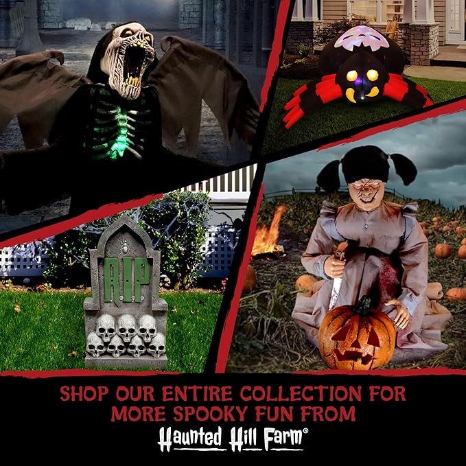 Haunted Hill Farm Lunging Pumpkin Carver Zombie Girl by Tekky, Motion-Activated Talking Halloween Animatronic for Indoor or Covered Outdoor Creepy Halloween Decorations, Plug-in or Battery Operated-Ruum Studio Home