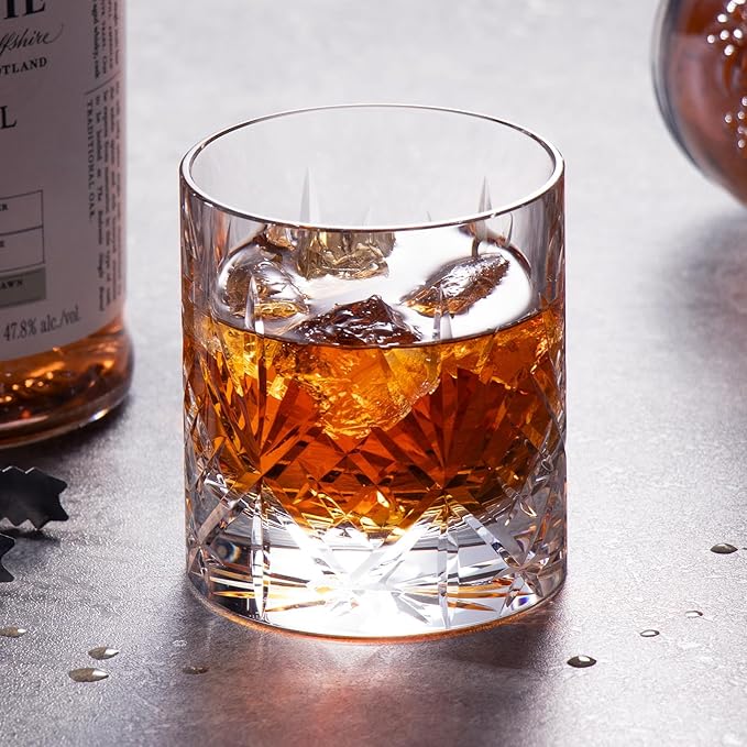 KAMMAK Crystal Whiskey Glasses Set of 2, Handcrafted 7.1oz Old Fashioned Glasses Stemless, Luxury Cocktail Glasses, Hand Blown Scotch Cup for Women, Men Gift for Rocks, Bourbon Barware, Bar-Ruum Studio Home