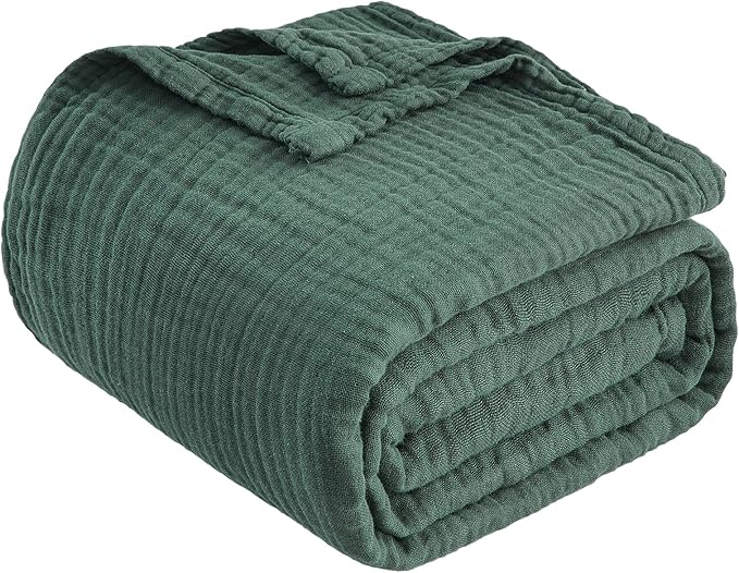EMME Cotton Muslin Twin Blanket Breathable Gauze Blanket Soft Lightweight Blankets Adults Gifts for Women (Forest Green, 60"x80")-Ruum Studio Home