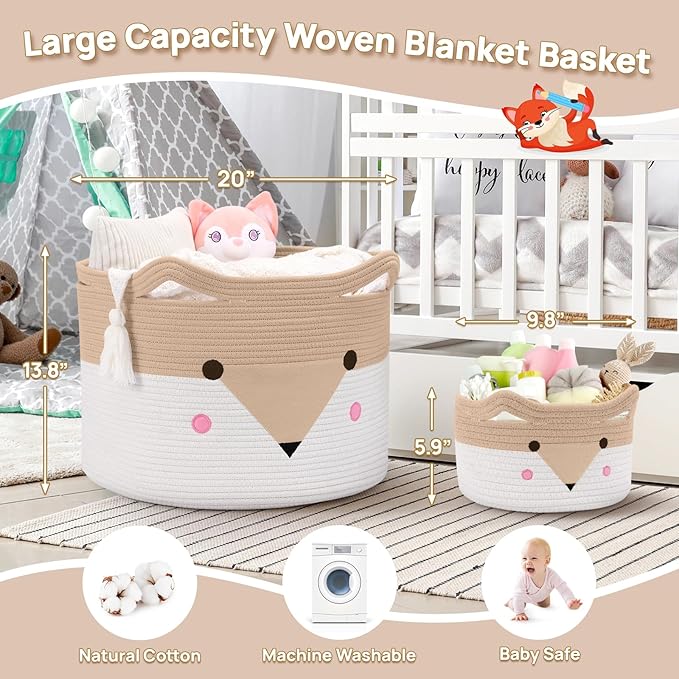 Large Baby Basket Toy Storage 3 Pack, (20"x13.8") Woven Baby Laundry Basket, Stuffed Animal Storage.-Ruum Studio Home
