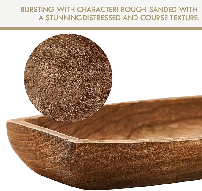 Uziass Wood Dough Bowl, 17.25"x 8.8" Hand Carved Wooden Dough Bowls for Decor Rustic Wood Dough Bowls Decorative Wooden Dough Fruits Bowl for Table Centerpiece Dining Living Room Home Kitchen Decor-Ruum Studio Home