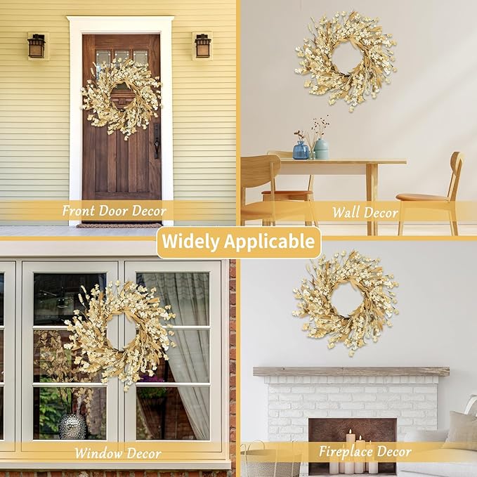 Artgar Fall Wreath, Fall Wreaths for Front Door, 24 in Fall Decor Floral Wreath, Door Wreaths for Front Door Outside All Season for Thanksgiving Home Indoor Outdoor Wall Decor (Wheat)-Ruum Studio Home
