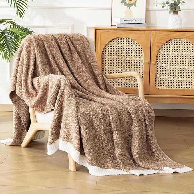 LURKA Fine Knit Throw Blanket - Super Soft Breathable Lightweight Blanket for Couch Bed Sofa (Camel, Throw(50"x 60"))-Ruum Studio Home