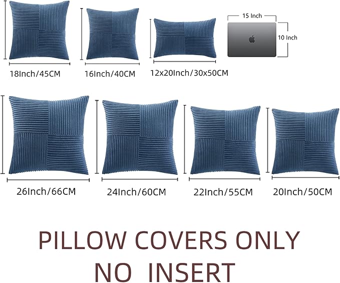 Fancy Homi 2 Packs Dusty Blue Lumbar Decorative Throw Pillow Covers 12x20 Inch for Couch Bed Sofa, Rustic Farmhouse Boho Home Decor, Soft Striped Corduroy Rectangle Accent Cushion Case 30x50 cm-Ruum Studio Home