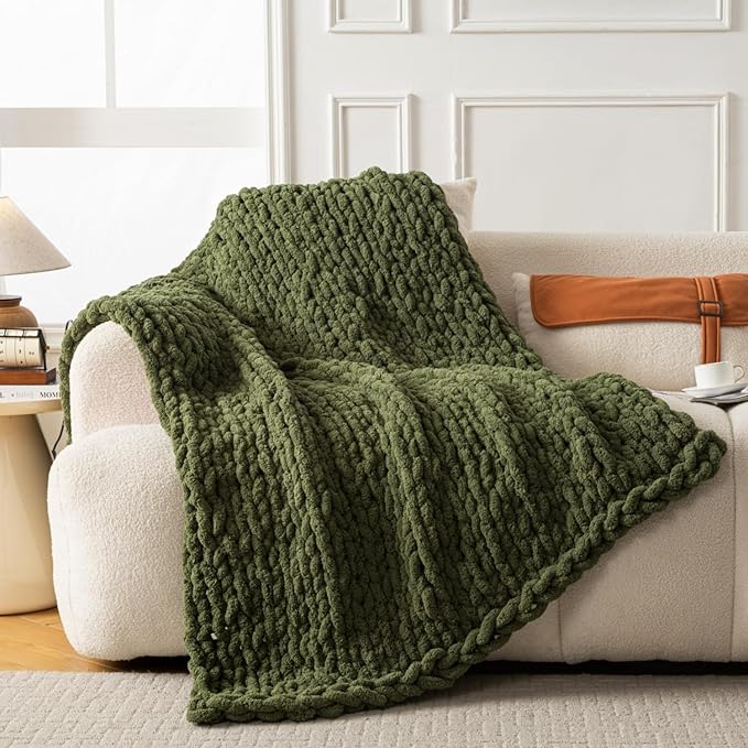 Ultra Soft Chunky Knit Blanket Throw -40x50 Hand Knitted Warm Chenille Throw Blanket, Home Decor Soft Thick Yarn Cable Knit Blanket Breathable Fleece Banket Christmas for Couch Bed Sofa Best GIF-Ruum Studio Home