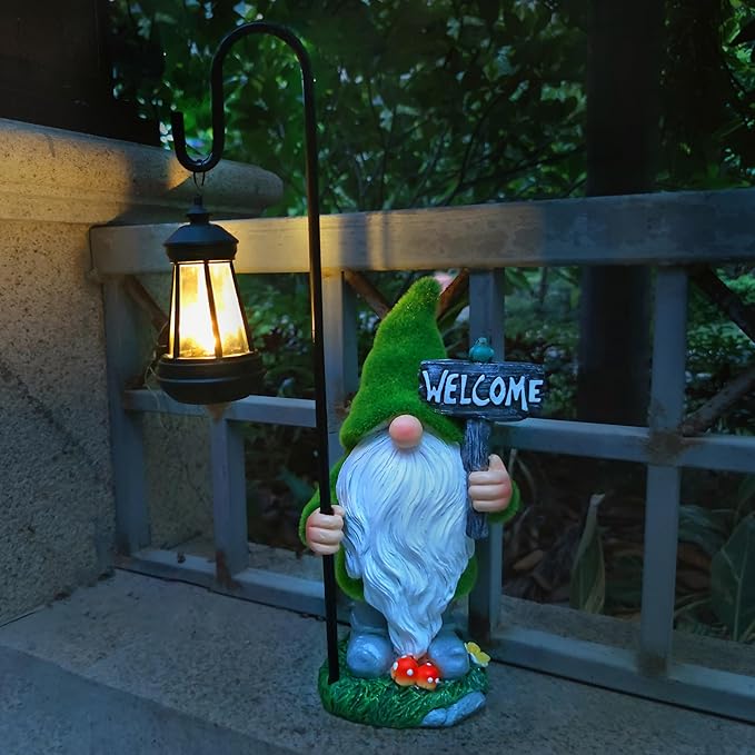 JOYBEE Garden Statues Gnome with Solar Lantern Outdoor Decor-Gnomes Solar Figurines Lights Decorations for Patio Yard Lawn Ornaments-Gifts for Women Mom Grandma-Ruum Studio Home