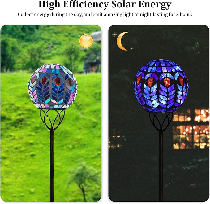 Afirst Solar Outdoor Garden Lights Decorative - Mosaic Solar Stakes Gazing Ball Waterproof Outdoor Lights Stakes for Pathway Yard Lawn Decoration(Multi)-Ruum Studio Home