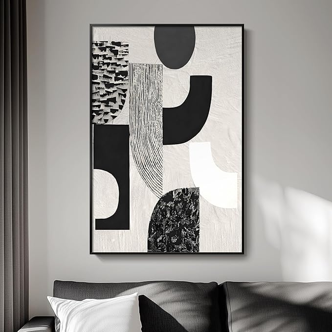 Framed Black and White Abstract Wall Art, Modern Minimalist Canvas Prints Paintings Artwork for Walls, Geometric Pictures for Living Room Dining Room Bedroom Office Bathroom Wall Decor 24x36 In-Ruum Studio Home