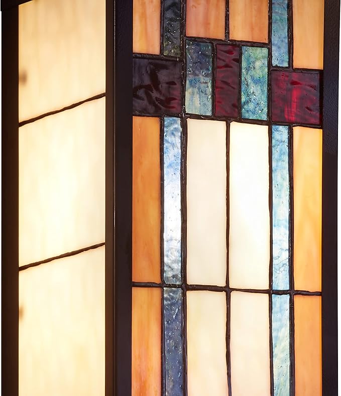 RIVER OF GOODS Art Deco Stained Glass Outdoor Light Fixture - Large Exterior Outdoor Wall Lights for House, Patio, Porch, Garage - Wall Mount Lighting Fixtures - 16.25" H - Faye-Ruum Studio Home