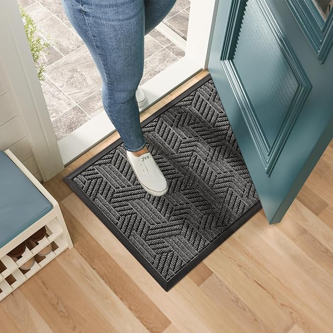 Mibao Front Door Mat Outside Entrance, Durable Outdoor Indoor Mat, Low Profile Heavy Duty Doormat, Non-Slip, Traps Dirt and Moisture, Easy Clean Patio Porch Entryway Mat, 17" x 29.5", Grey-Ruum Studio Home