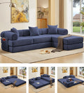 107" Oversized Convertible Sleeper Sofa Bed, Corduroy L Shape Sectional Couch, Folding Sofa Bed with Side Pocket, Modern Cloud Floor Mattress Couch,Modular Sofa for Living Room,Dark Blue-Ruum Studio Home