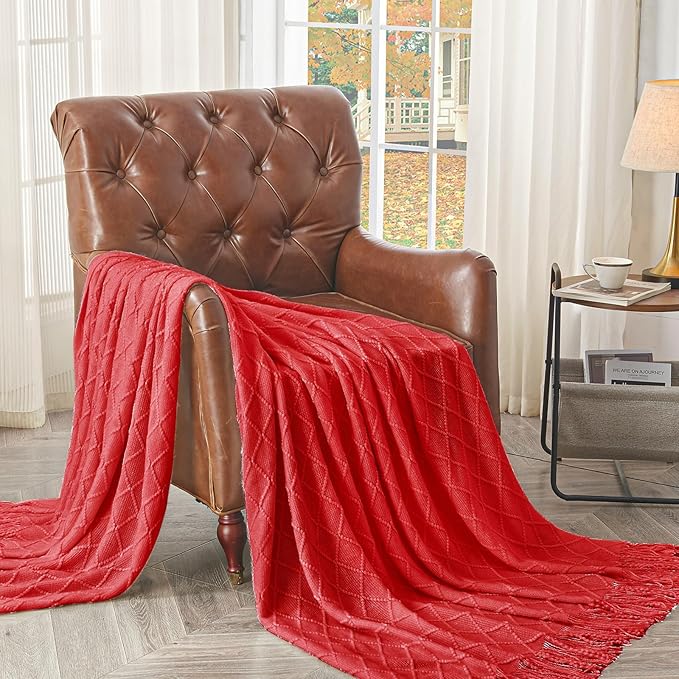 inhand Knitted Gift Throw Blankets for Couch and Bed,Valentines Day Decor Blanket for Her Him Girlfriend Wife, Red Romatic Lightweight Decorative with Tassel, Farmhouse Warm Woven for Women, 60"x80"-Ruum Studio Home