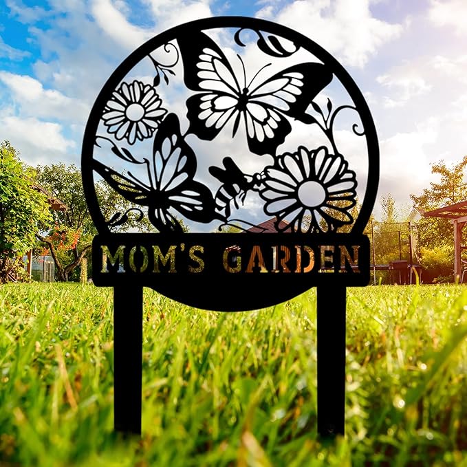 Personalized Butterfly Garden Metal Sign with Stake, Custom Address Plaque Yard Name Sign, Farmhouse Decorations-Ruum Studio Home