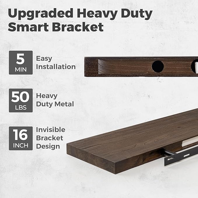 RICHFOCUS Elm Floating Shelves for Wall - 36" W x 9.3" D Rustic Solid Wood Shelves with Invisible Bracket, Wall-Mounted for Living Room, Bedroom, Kitchen Storage & Display, Set of 2, Walnut-Ruum Studio Home
