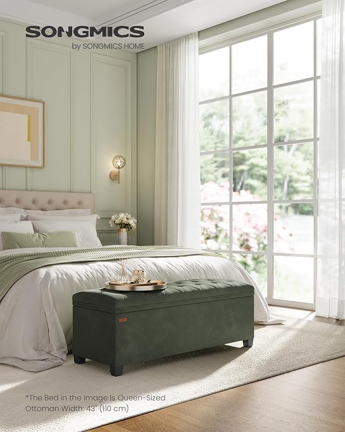SONGMICS Velvet Storage Ottoman Bench, Foot Rest with Legs, 15.7 x 43 x 15.7 Inches, End of Bed Bench, Storage Chest, Load up to 660 lb, for Living Room, Bedroom, Entryway, Forest Green ULSF089C01-Ruum Studio Home
