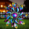 360°Peacock Solar Wind Spinner with Lights Blue Metal Garden Outdoor Decor Yard Lawn Art Decor for Patio Kinetic Windmills Unique Gifts for Friends and Family 51.9' H x 12.2'' Dia-Ruum Studio Home