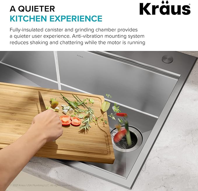 KRAUS WasteGuard 3/4 HP Ultra-Quiet Garbage Disposal with Quick Connect, Kitchen Sink Drain Cover, Power Cord and Flange Included, KWD100-75MBL-Ruum Studio Home