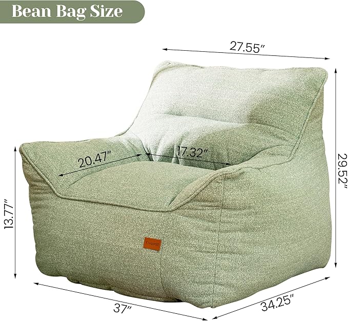 Bean Bag Chair with Filler, Bean Bag Sofa Chair with Tufted Soft Armrests Plush Lazy Sofa Comfy Chair,Large BeanBag Chair for Adults in Livingroom, Bedroom-Ruum Studio Home