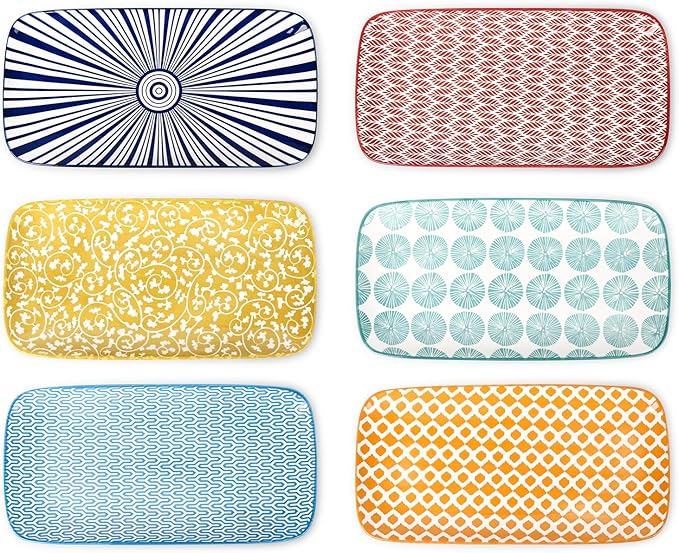 Selamica Ceramic Serving Platters, 12 Inch Serving Trays for Party Entertaining, Large Rectangular Serving Plates, Set of 6, Assorted Colors-Ruum Studio Home