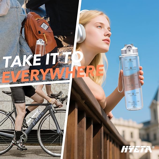 Hyeta 32oz Water Bottles with Straw - Stay Motivated and Hydrated with Convenient Times to Drink Markings, Durable, Leak-proof-Ruum Studio Home