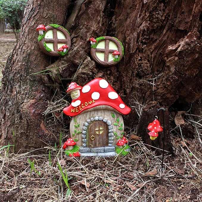 Garden Fairy Decor for Outside Wall Tree Decoration Fairy Door and Window Accessories, Butterfly Mushroom Leaves Fairy House Kit, Fairy Garden Decor, Fairy Garden Decor, Fairy Garden Decorations-Ruum Studio Home