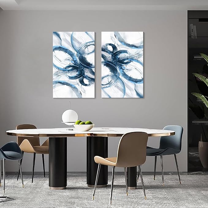 AJAZIKO Blue Wall Art Abstract Wall Decor Pictures for Living Room Wall Decoration Print Pictures Canvas Framed Artwork Minimalist Paintings for Office Above Bed Wall Decor 20×40in-Ruum Studio Home