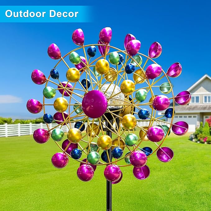 Large Wind Spinners Outdoor Solar Garden Decor Light - Unique Ferris Wheel Shaped Colorful Windmill, Durable Waterproof Design for Garden, Lawn, Patio-Ruum Studio Home